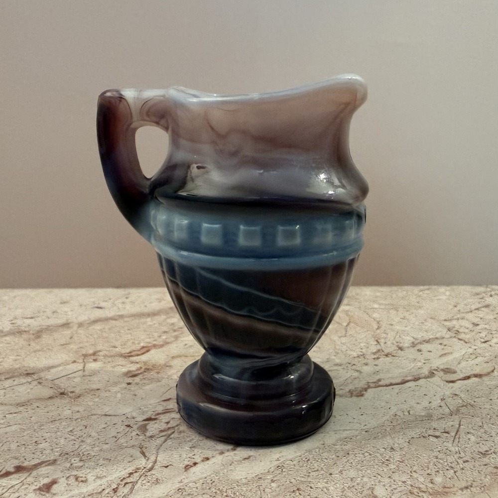 Vintage Imperial Glass Purple Slag Creamer Pitcher Swirl Marlbled Art Glass MCM